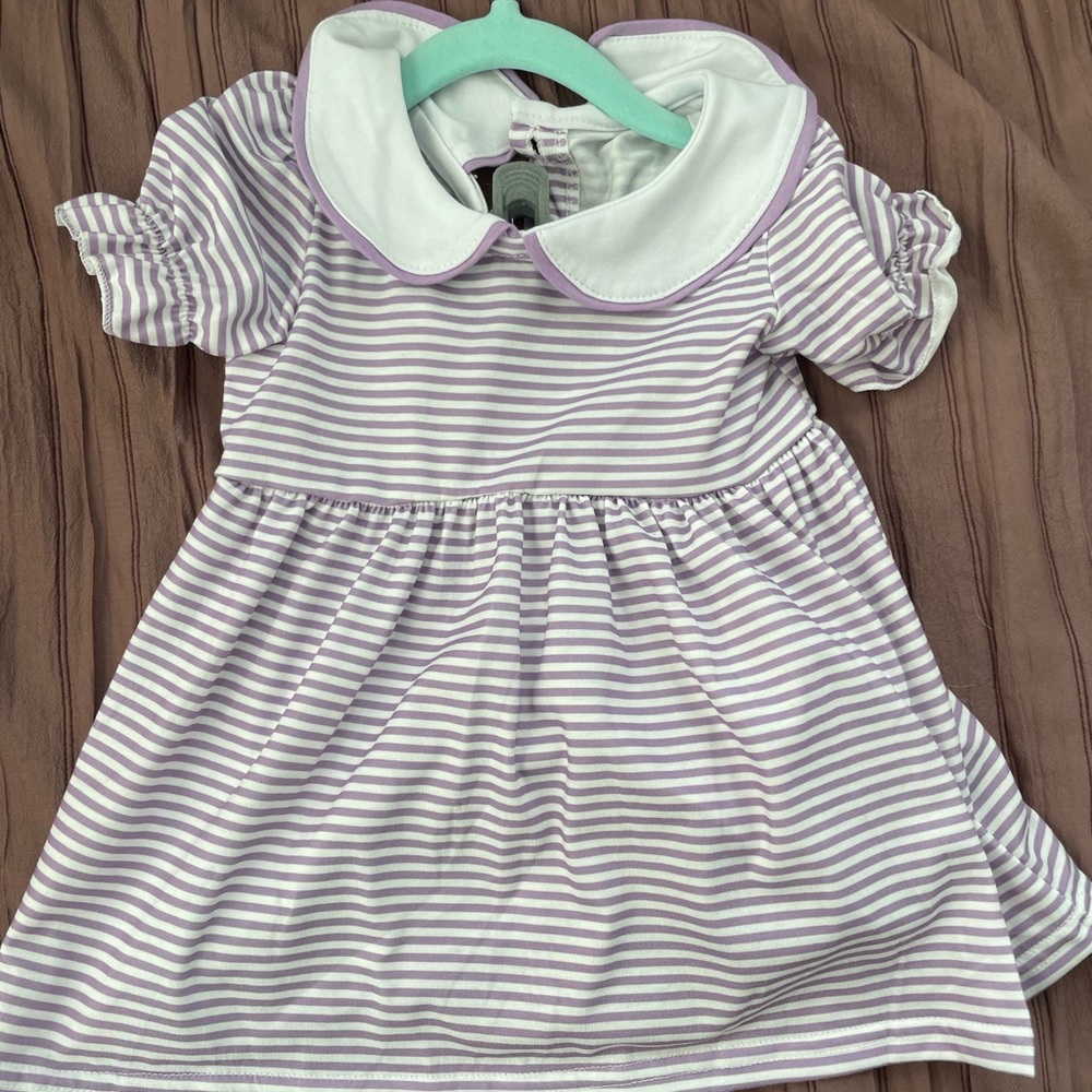 Lilac and white stripe cotton dress